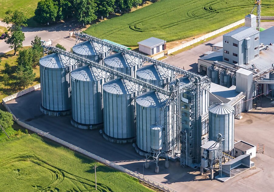 Aerial view on agro silos