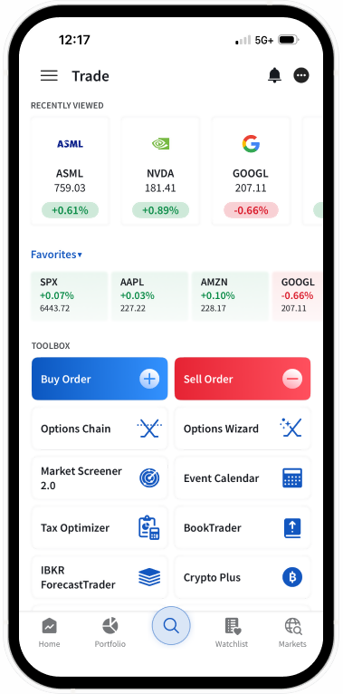 Tela de detalhes da cotação do IBKR Mobile