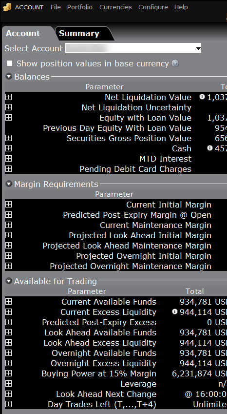 The TWS Account Window
